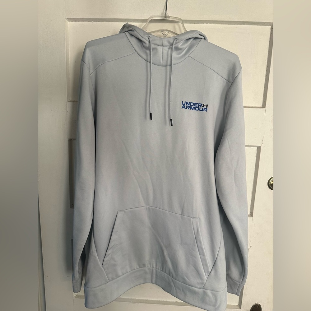 Under Armour Men's Light Gray Hoodie with Blue Logo